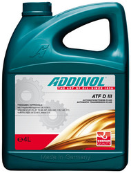 Трансмиссионные масла и жидкости ГУР: Addinol Трансмиссионное масло ATF D III (4л) АКПП и ГУР, Минеральное | Артикул 4014766250261